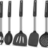 KLAQQED 5Pcs Silicone Spatula Heat Resistant Long Large Spatulas Set for Nonstick Cookware, Rubber Pancake Fish Turner Spatula for Kitchen Use Silicone Cooking Kitchen Utensils Set Black