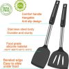 KLAQQED 5Pcs Silicone Spatula Heat Resistant Long Large Spatulas Set for Nonstick Cookware, Rubber Pancake Fish Turner Spatula for Kitchen Use Silicone Cooking Kitchen Utensils Set Black