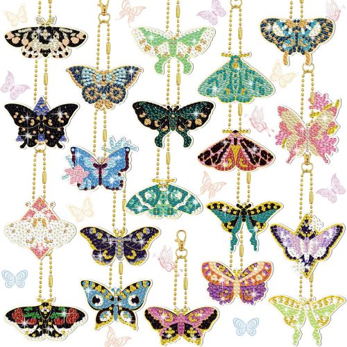 FairySandy 20 Pcs Butterfly Diamond Painting Keychains Kits 5d Butterfly Diamond Art Keychains Kits Spring Summer Hanging Butterflies Ornaments Key Ring for Adults Beginners Crafts DIY Decor