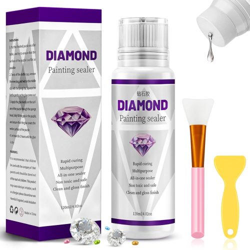 SuanFA Diamond Painting Sealer 120ML,Diamond Art Accessories,Diamond Art Glue with Silicone Brush,Permanent Hold & Shine Effect Conserver for Diamond Paintings and Puzzles(4OZ)