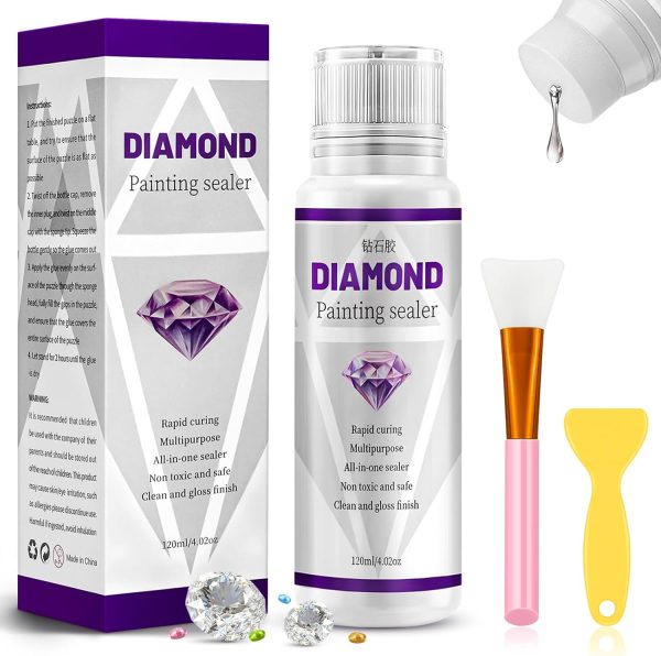 SuanFA Diamond Painting Sealer 120ML,Diamond Art Accessories,Diamond Art Glue with Silicone Brush,Permanent Hold & Shine Effect Conserver for Diamond Paintings and Puzzles(4OZ)
