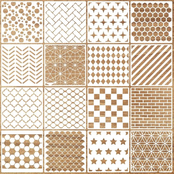 Molain 16 Pcs Geometric Stencils, Reusable Texture Painting Stencils for Crafts, Layering Templates for Wood, Wall, Furniture, Fabric, Canvas Decor