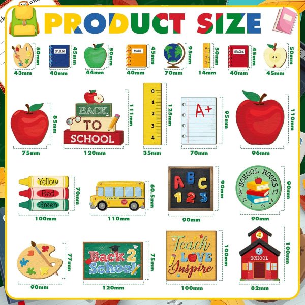 19 Pcs Back to School Decorations Back to School Tiered Tray Decor Fun Appreciation Wood Signs Decorative Book Bus Table Centerpiece Decorations Farmhouse Sign for First Day of Party Decor