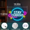Stay Curious Motivational Neon Sign for Classroom 16.9’’ *11.8’’ | Teacher Neon Lights Planet Lamp LED Light Up Signs for Library, Science, Study Room, Bedroom, Wall Decor, Kids STEM Education