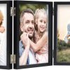 WUTL 3 Picture Frame Triple Collage 5x7 Frames with Real Glass Black | Trifold Photo Frame, Hinged Foldable, Crystal Clear Real Glass