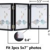 WUTL 3 Picture Frame Triple Collage 5x7 Frames with Real Glass Black | Trifold Photo Frame, Hinged Foldable, Crystal Clear Real Glass