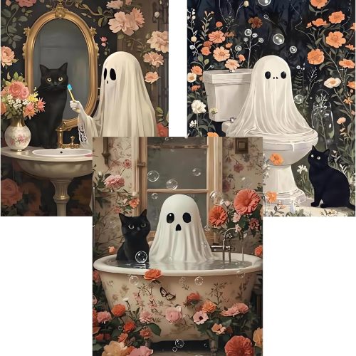 DAZZLEDOTS 3 Pack Halloween Diamond Art Kits Ghost Round Diamond Painting | Ghost 5D DIY Full Drill Round Gem Art for Adults Brginners, Diamond Dots for Home Wall Decor Gifts 12x16inch