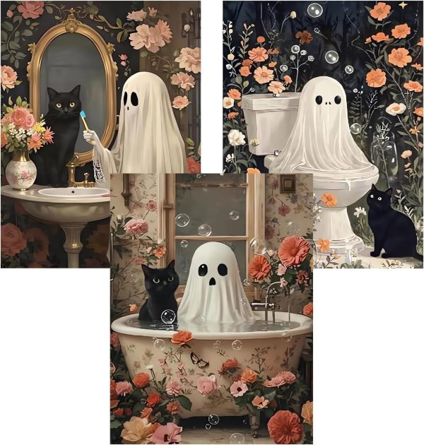 DAZZLEDOTS 3 Pack Halloween Diamond Art Kits Ghost Round Diamond Painting | Ghost 5D DIY Full Drill Round Gem Art for Adults Brginners, Diamond Dots for Home Wall Decor Gifts 12x16inch