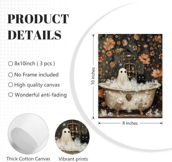 Halloween Gothic Wall Art Decor Bathroom Goth Funny Canvas Poster Dark Academia Wall Decor Horror Ghost Pictures Spooky Witchy Prints Cute Black Cat Paintings for Bathroom 8x10x3 Inch Unframed