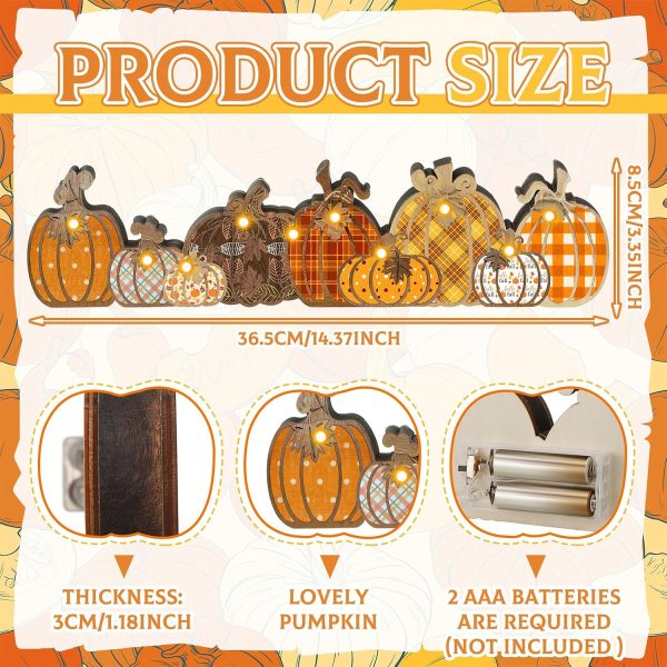 Yousoontic Fall Pumpkin Decor Table Centerpieces Halloween Wooden Pumpkin Sign Decorations with LED Lights 3D Block Autumn Harvest Farmhouse Fall Thanksgiving Decor for Home Mantel Desk Office Party