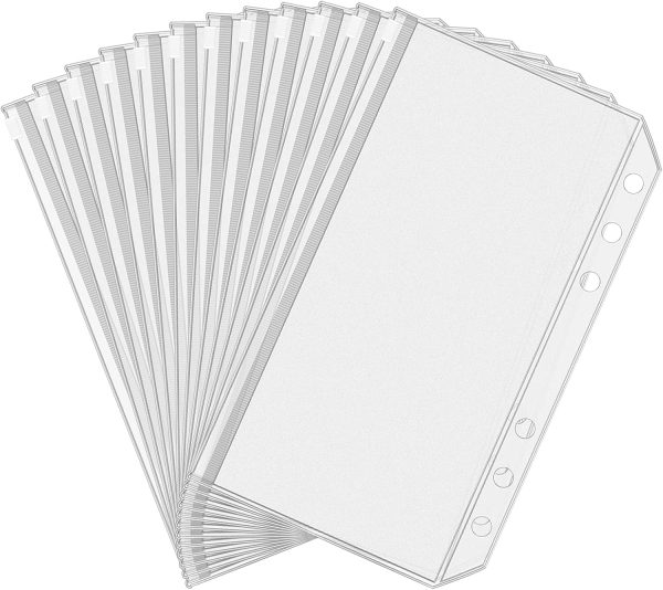 CTFQ67CT_1 Antner 12pcs A6 Size Binder Pockets 6 Holes Budget Cash Envelopes for Budgeting, Clear Zipper Folders Loose Leaf Bags for A6 6-Ring Budget Binder, Waterproof PVC Document Pouch Filing Bags