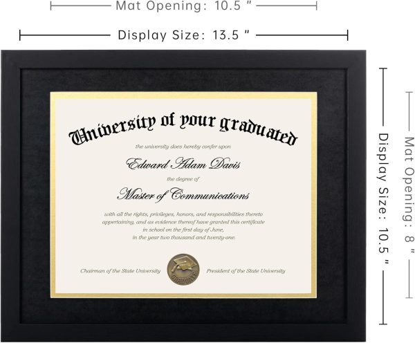 upsimples Diploma Frame with HD Glass, 11x14 Black, 1 Pack | Certificate Degree Frame, Fits 8.5 x 11 with Mat, Graduation Gift for Wall and Tabletop, Black & Gold Double Mats