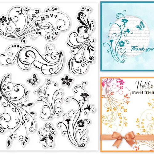 GLOBLELAND Flower Vine Lace Clear Stamps 8.3x5.8inch Butterfly Silicone Stamp Seals for Cards Making DIY Scrapbooking Photo Journal Album Decoration