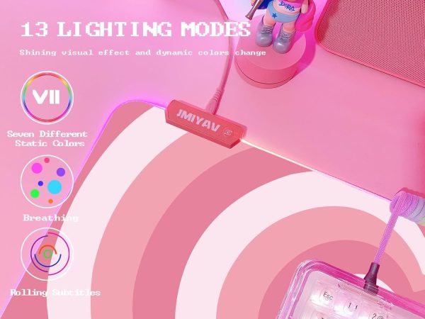 CTJES-AU-027JK_3 JMIYAV Pink Love Heart RGB Gaming Mouse Pad 31.5x12 Inch Cute Mousepad PC XL Large Extended Glowing Led Light Up Desk Pad Non-Slip Rubber Base Computer Mat Desk Accessories Gaming Setup