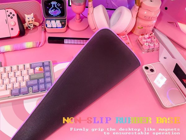 CTJES-AU-027JK_4 JMIYAV Pink Love Heart RGB Gaming Mouse Pad 31.5x12 Inch Cute Mousepad PC XL Large Extended Glowing Led Light Up Desk Pad Non-Slip Rubber Base Computer Mat Desk Accessories Gaming Setup