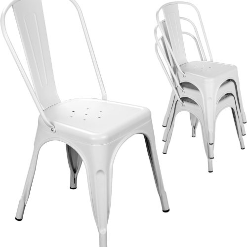 Nazhura Metal Dining Chair Farmhouse Tolix Style for Kitchen Dining Room Café Restaurant Bistro Patio, 18 Inch, Stackable, Waterproof Indoor/Outdoor (Sets of 4) (White)