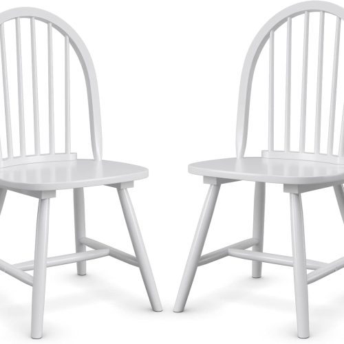POWERSTONE Dining Chairs Set of 2, Wood Windsor Chairs with Spindle Back Country Farmhouse Dining Chair Kitchen Room Chair White