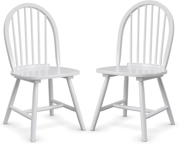 POWERSTONE Dining Chairs Set of 2, Wood Windsor Chairs with Spindle Back Country Farmhouse Dining Chair Kitchen Room Chair White