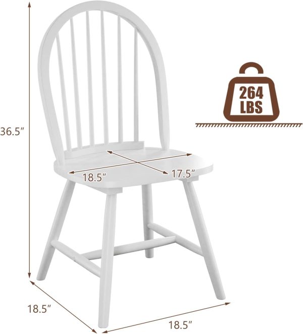 POWERSTONE Dining Chairs Set of 2, Wood Windsor Chairs with Spindle Back Country Farmhouse Dining Chair Kitchen Room Chair White