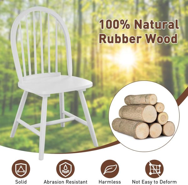 POWERSTONE Dining Chairs Set of 2, Wood Windsor Chairs with Spindle Back Country Farmhouse Dining Chair Kitchen Room Chair White