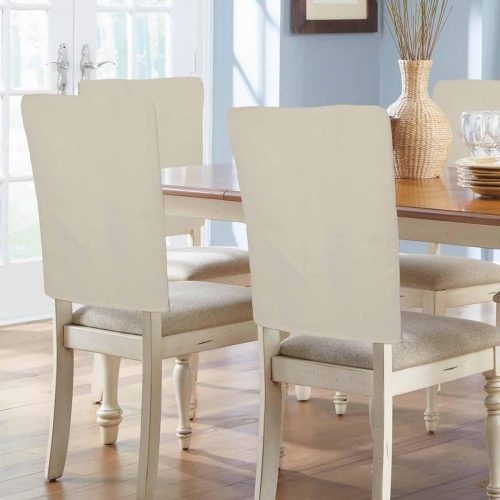 White Swan Chair Back Covers for Dining Room, Farmhouse Solid Beige Color Linen Polyester Back Chair Protector, Rustic Modern Art 6 Pcs Dining Chair Seat Covers for Hotel, 20 x 19 Inches