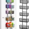 Hongtamoya Adjustable Over the Door Organizer, Metal Hanging Door Organizer with 5 Wire Basket 7 Hooks, Wall Mounted Shelf for Pantry Laundry Organization and Storage, Black