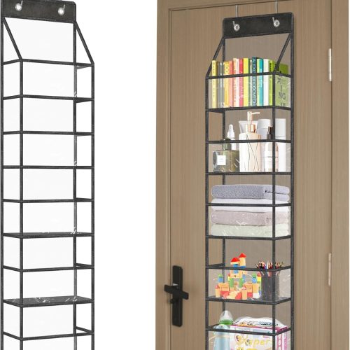 5-Shelf Over The Door Pantry Organizer with Clear Pockets, Heavy Duty Hanging Storage for Closet, Bedroom, Bathroom, and Nursery (Black, Holds up to 28 lbs)