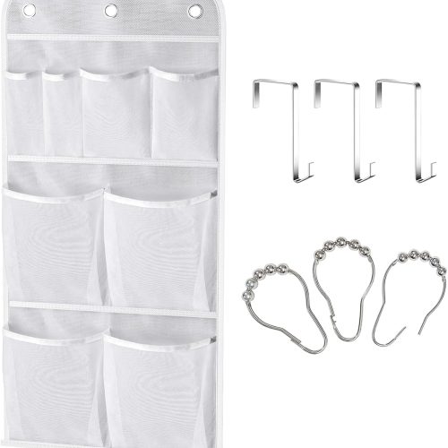 MISSLO Hanging Mesh Pockets Hold 340oz/1000ml Shampoo Shower Organizer with Over the Door Hooks