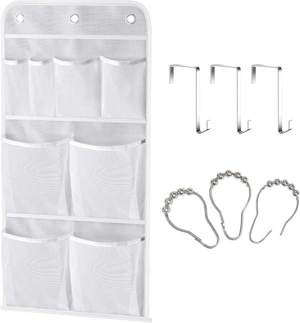 MISSLO Hanging Mesh Pockets Hold 340oz/1000ml Shampoo Shower Organizer with Over the Door Hooks