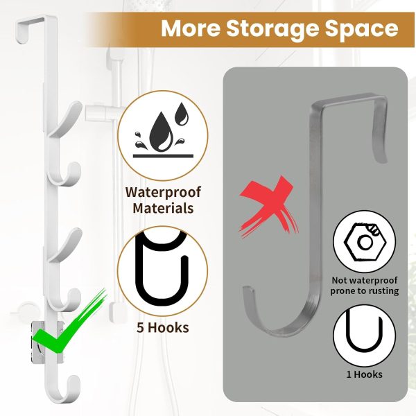 Over The Door Hooks, Metal Door Hooks for Hanging, Over The Door Purse Organizer for Door Coat Hanger, Back of Shower for Hanging Towel Rack Clothes, Hat, Bathroom, Closet (White-2Packs)