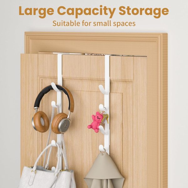 Over The Door Hooks, Metal Door Hooks for Hanging, Over The Door Purse Organizer for Door Coat Hanger, Back of Shower for Hanging Towel Rack Clothes, Hat, Bathroom, Closet (White-2Packs)