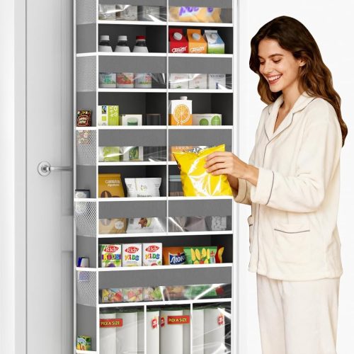 Over the Door Hanging Organizer - 50lb Load Closet Door Storage with Large Pockets, Behind The Door Organizer for Bathroom Nursery Dorm