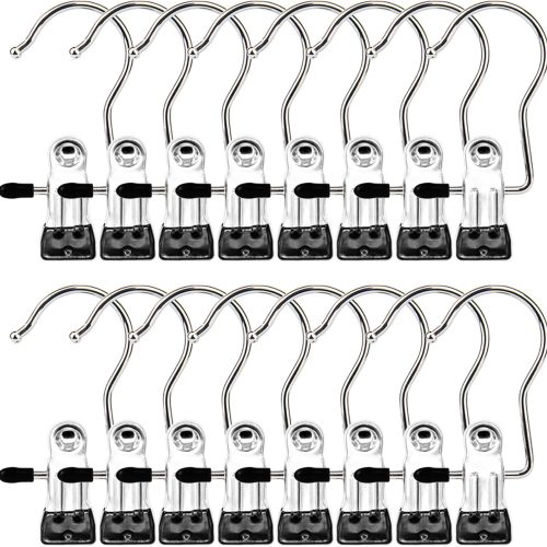 Boot Hangers Clips, 16 Pack Laundry Hooks Hanging Clips Clothes Pins Closet Hanger Organizer Clamps Socks Towel Clips Heavy Duty Clothespins Bulk Hanger Clips for Closet Travel Pants Socks Handbags