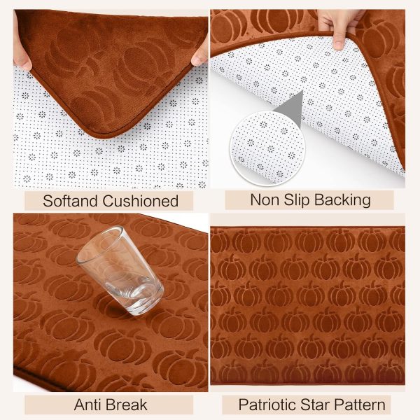 Fall Pumpkin Kitchen Rugs Set of 2 Kitchen Floor Mat for Home Decor | Thanksgiving Anti Fatigue Runner Floor Rugs for Bedroom Laundry Bathroom 30" x 20" and 48" x 20", Orange