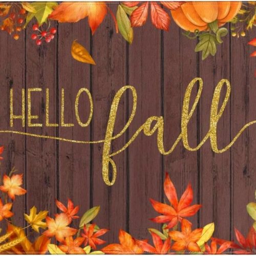 Fall Door Mat Outside,Hello Fall Maple Leaves Welcome Mat for Front Door,Thanksgiving Autumn Indoor Outdoor Non-Slip Rugs,Fall Doormat for Farmhouse Home Porch Decorations 30" x 17"