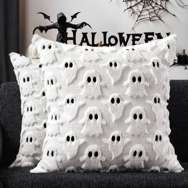 DFXSZ Halloween Pillow Covers 18x18 inch 2Pcs White Ghost Halloween Decor