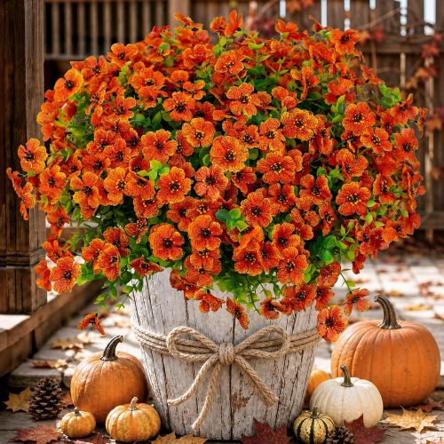 CTMCE01392CT_1 AXYLEX Artificial Mums for Outdoors Fake Fall Flowers Red Orange 16 Pack