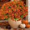 AXYLEX Artificial Mums for Outdoors Fake Fall Flowers Red Orange 16 Pack