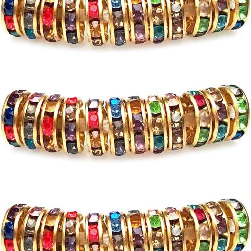 MJDCB Rondelle Spacer Beads Round Crystal Czech Rhinestone for Bracelets Necklaces Jewelry Making Accessories (Golden/Multicolor,4mm/100pcs)