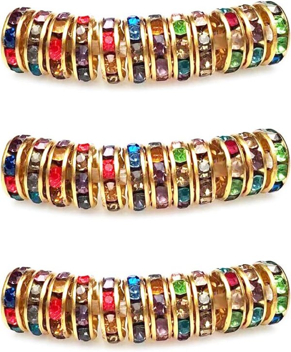 MJDCB Rondelle Spacer Beads Round Crystal Czech Rhinestone for Bracelets Necklaces Jewelry Making Accessories (Golden/Multicolor,4mm/100pcs)