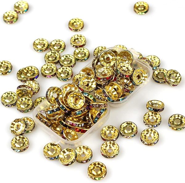 MJDCB Rondelle Spacer Beads Round Crystal Czech Rhinestone for Bracelets Necklaces Jewelry Making Accessories (Golden/Multicolor,4mm/100pcs)