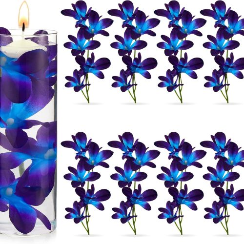 Canlierr 8 Pieces Blue Purple Faux Orchid Flowers Artificial Flower Vase Fillers Wedding Table Centerpieces Filling for Floating Candles DIY Wedding Bouquet Arrangement Birthday Party Home Decor
