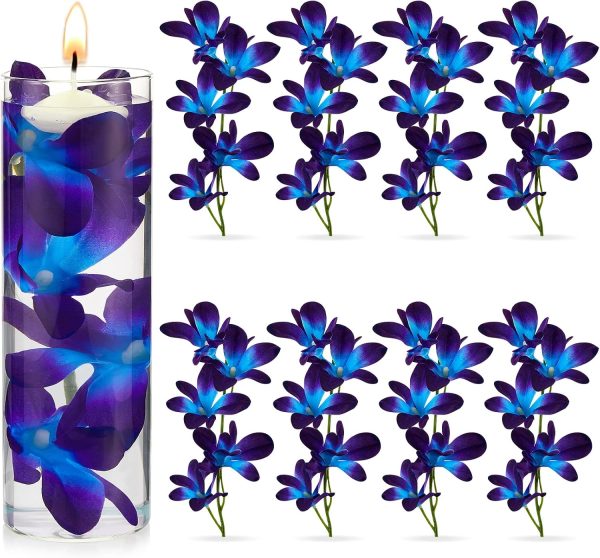 Canlierr 8 Pieces Blue Purple Faux Orchid Flowers Artificial Flower Vase Fillers Wedding Table Centerpieces Filling for Floating Candles DIY Wedding Bouquet Arrangement Birthday Party Home Decor