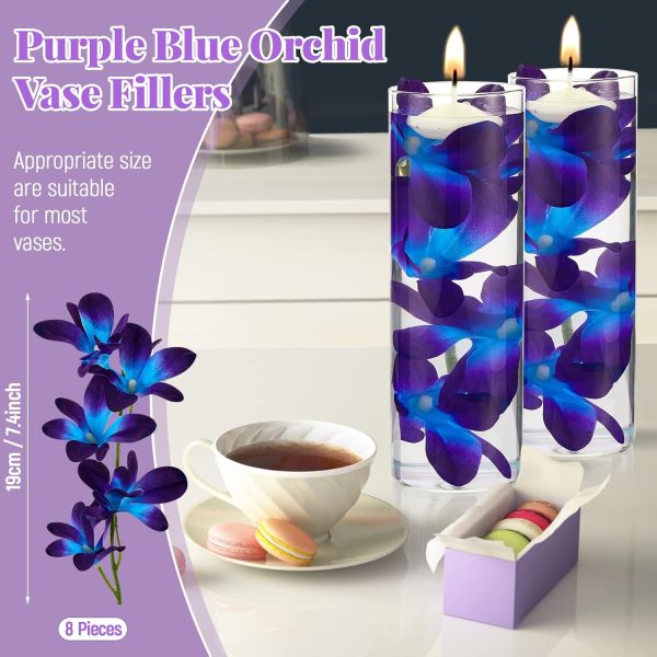 Canlierr 8 Pieces Blue Purple Faux Orchid Flowers Artificial Flower Vase Fillers Wedding Table Centerpieces Filling for Floating Candles DIY Wedding Bouquet Arrangement Birthday Party Home Decor