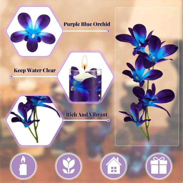 Canlierr 8 Pieces Blue Purple Faux Orchid Flowers Artificial Flower Vase Fillers Wedding Table Centerpieces Filling for Floating Candles DIY Wedding Bouquet Arrangement Birthday Party Home Decor