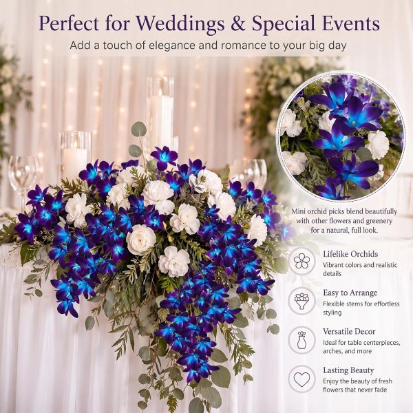 Canlierr 8 Pieces Blue Purple Faux Orchid Flowers Artificial Flower Vase Fillers Wedding Table Centerpieces Filling for Floating Candles DIY Wedding Bouquet Arrangement Birthday Party Home Decor