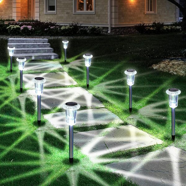 CTPAR-S-005_1 Eyrosa Solar Outdoor Lights, 10 Pack Waterproof Stainless Steel Solar Stake Lights for Pathway Garden Yard Path Walkway Driveway Lawn Patio Outside Decor, Cool White