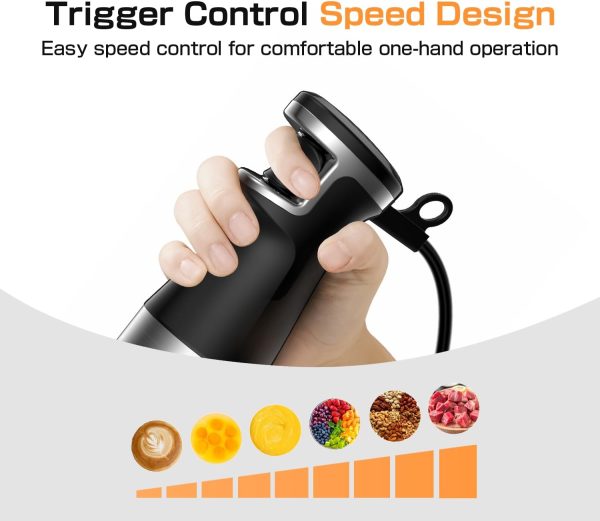 Turelar Immersion Blender Handheld 3-in-1 Hand Blender Set 1100W Heavy Duty | Trigger Speed Control, Emulsion Stick Mixer with Whisk and Milk Frother, Anti-scratch, for Kitchen Soup, Smoothie, Puree