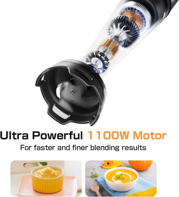 Turelar Immersion Blender Handheld 3-in-1 Hand Blender Set 1100W Heavy Duty | Trigger Speed Control, Emulsion Stick Mixer with Whisk and Milk Frother, Anti-scratch, for Kitchen Soup, Smoothie, Puree