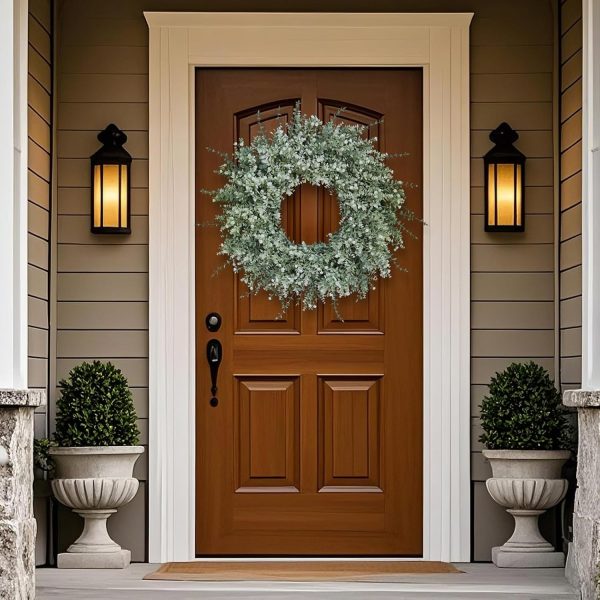 CTPAR-S-076_2 26" Large Artificial Eucalyptus Wreath for Front Door Decor (White-Green) | Eucalyptus Lavender Wreath with Baby's Breath Flowers, for Front Porch Home Farmhouse Outdoor Spring Summer All Season Decor